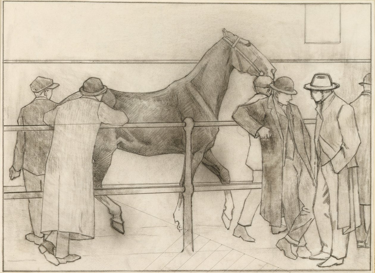Hestehandlere, ca. 1918 (farveblyant på papir) af Robert Polhill Bevan