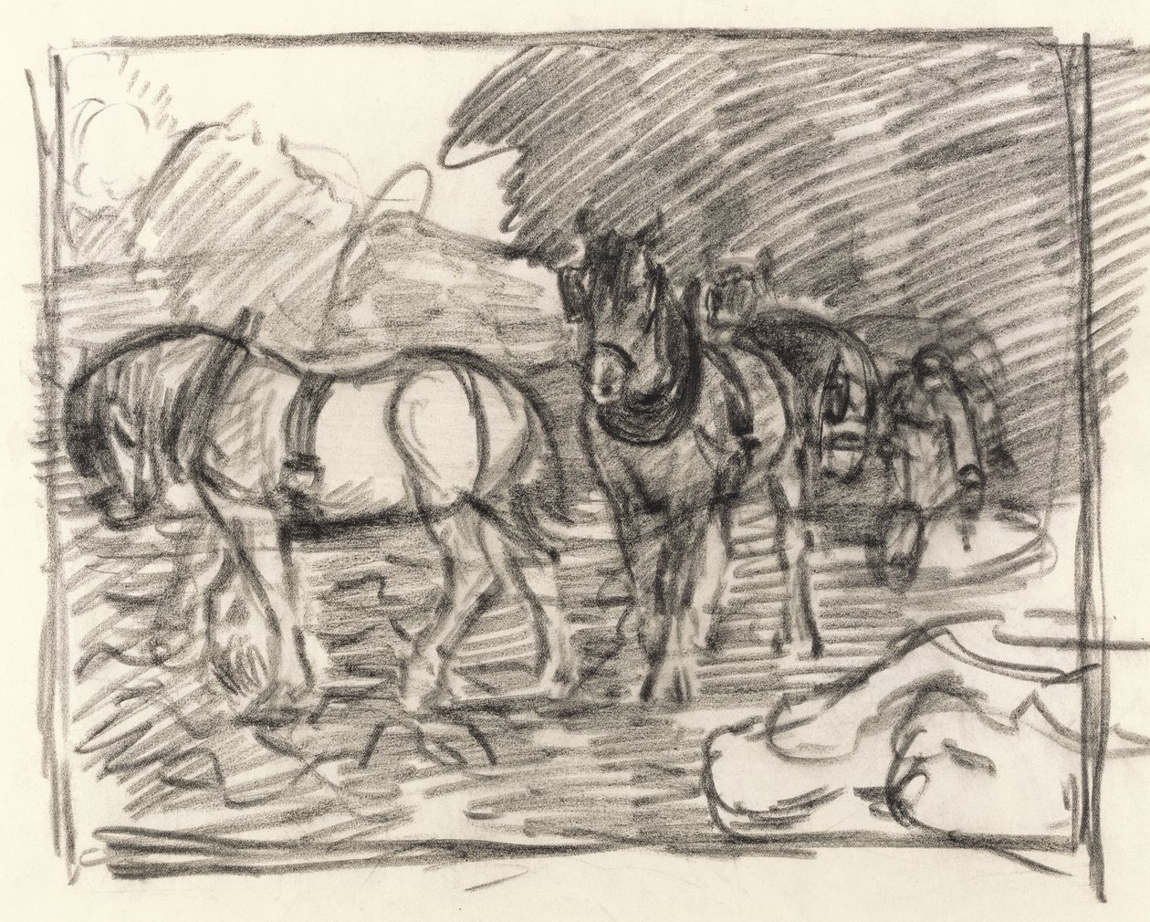 Pløjeholdet, ca. 1906 (sort farveblyant på papir) af Robert Polhill Bevan