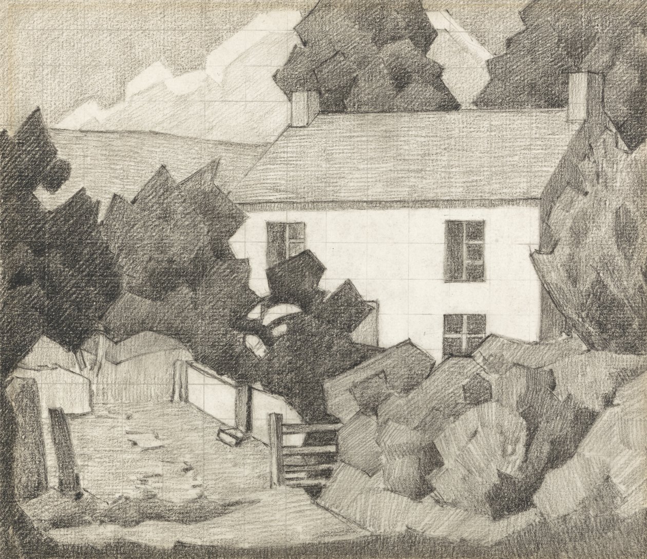 Det Hvide Hus, ca. 1920 (grafit på papir) af Robert Polhill Bevan