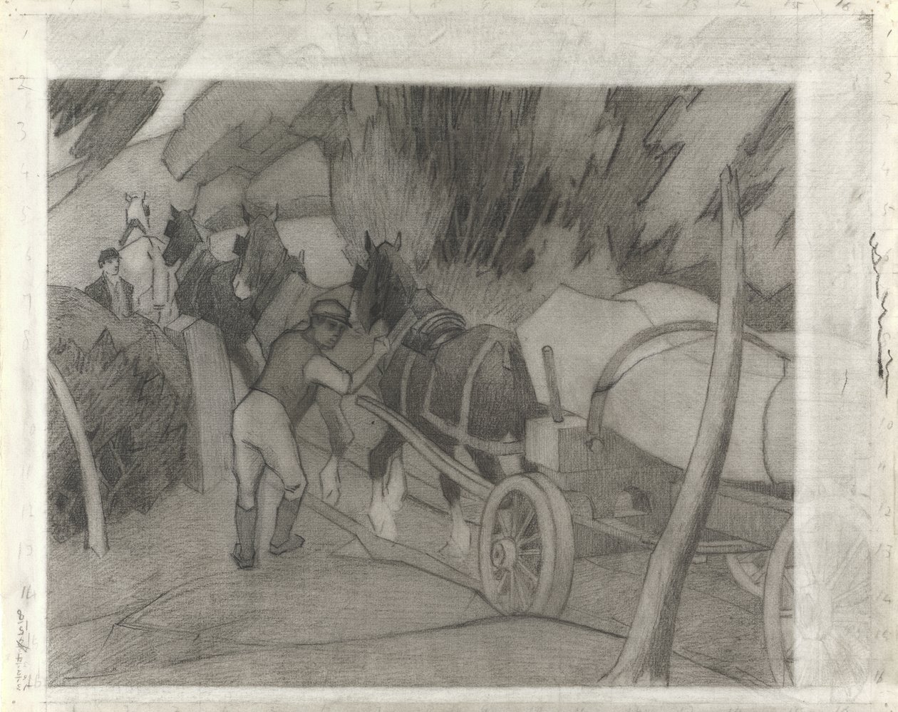 Trætransport, ca. 1917 (kridt på papir) af Robert Polhill Bevan