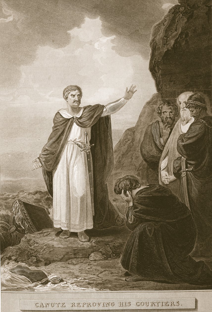 Knud, der irettesætter sine hofmænd, indgraveret af G. Noble, illustration fra David Humes 