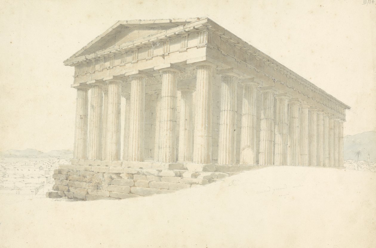 Temple, fra en samling af tegninger fra en skitsebog: i fire stofæsker, kontinentale tegninger med rygbogstaver, 1802-04 (wc & grafit på papir) af Robert Smirke