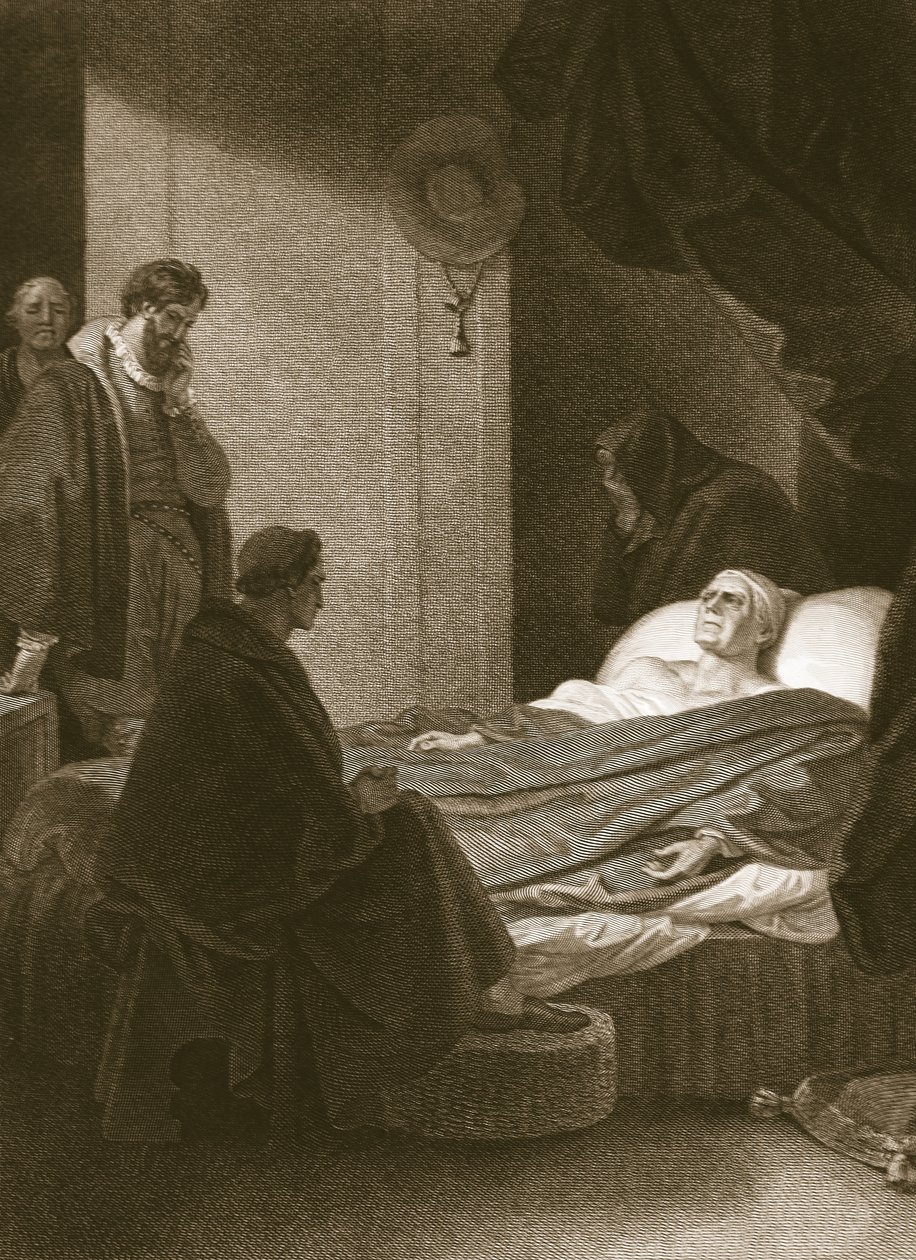 Kardinal Wolseys død, indgraveret af A. Smith, illustration fra David Humes 