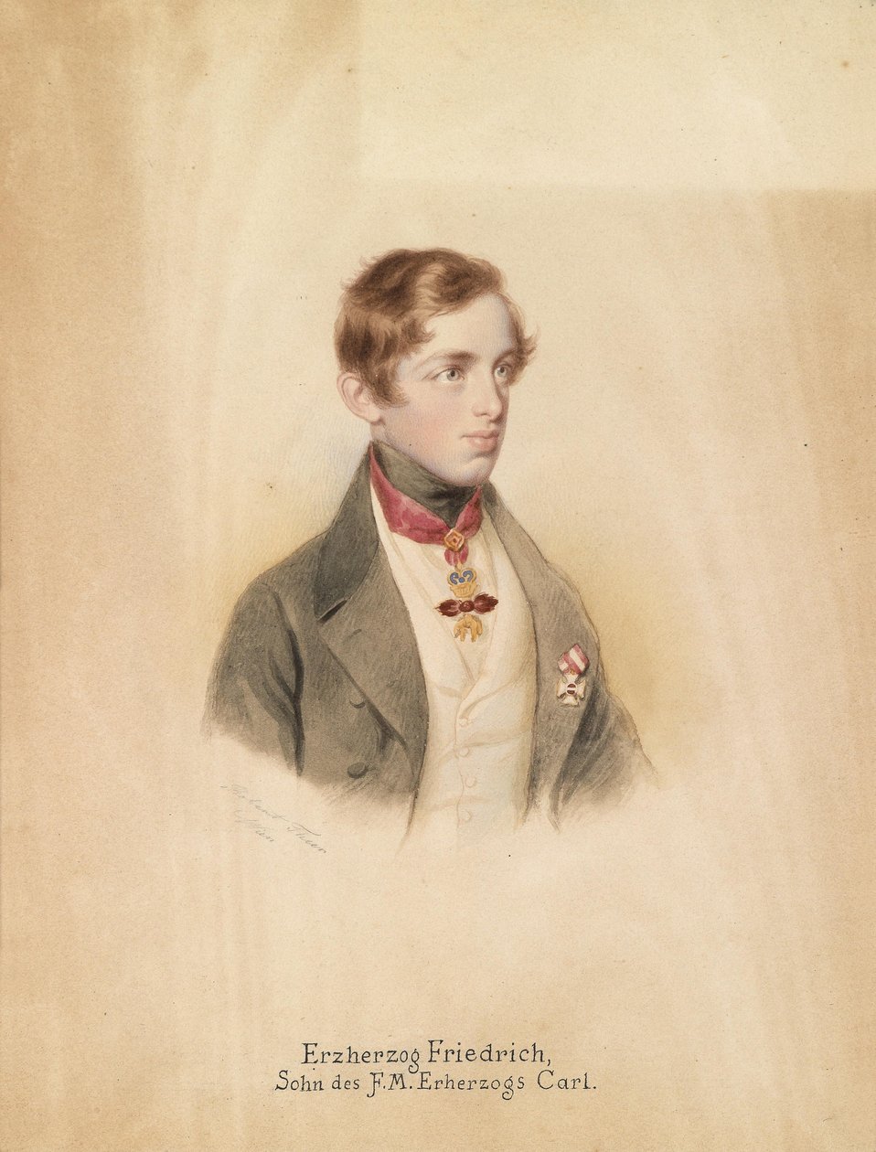 Portræt af ærkehertug Friedrich Ferdinand Leopold af Østrig (1821-1847) med Order of the Golden Fleece og ridderkorset af den militære Maria Theresa Order af Robert Theer
