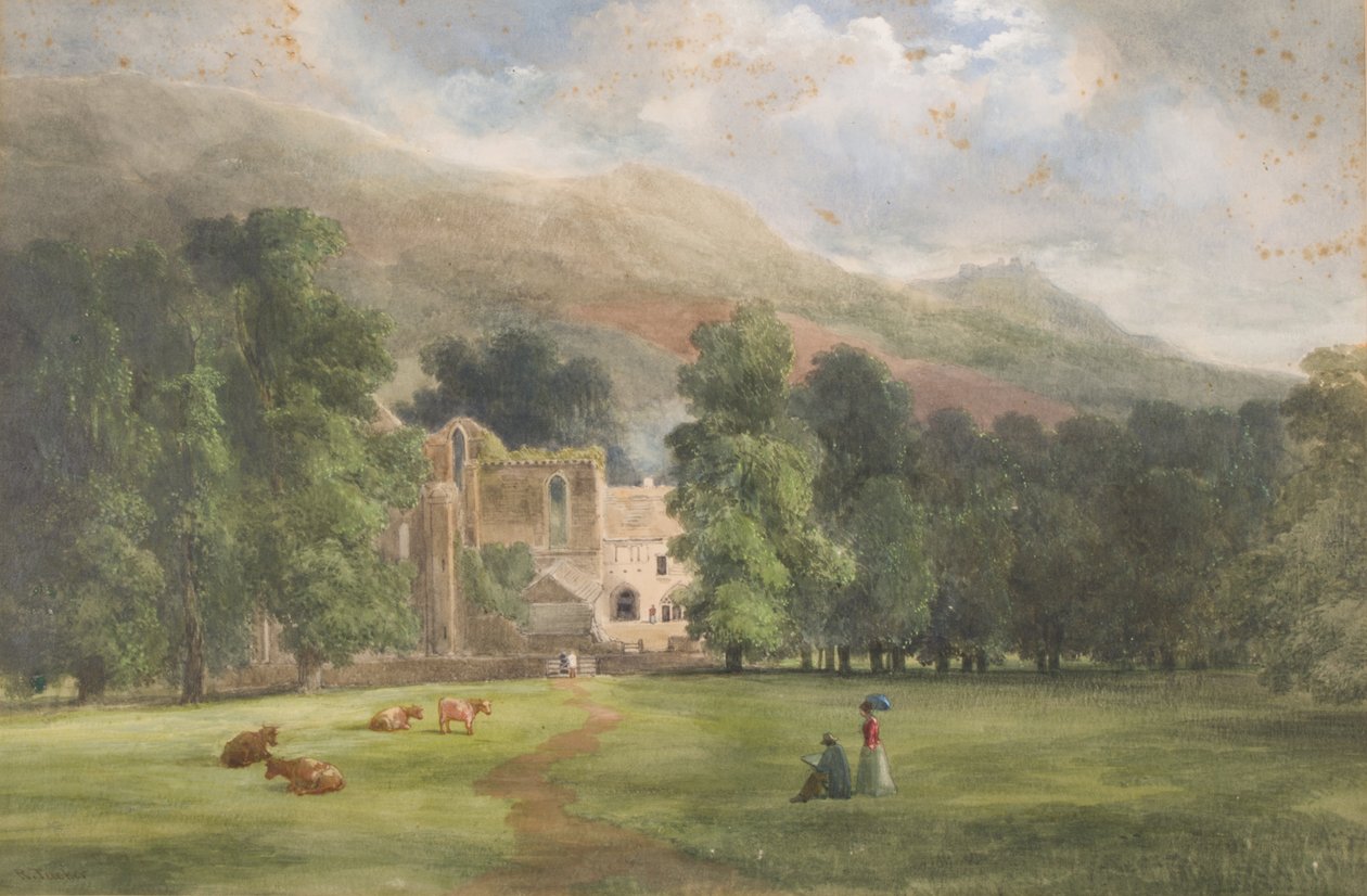 Valle Crucis eller Dinas Bran, Llangollen, 1872 (wc på papir) af Robert Tucker Pain