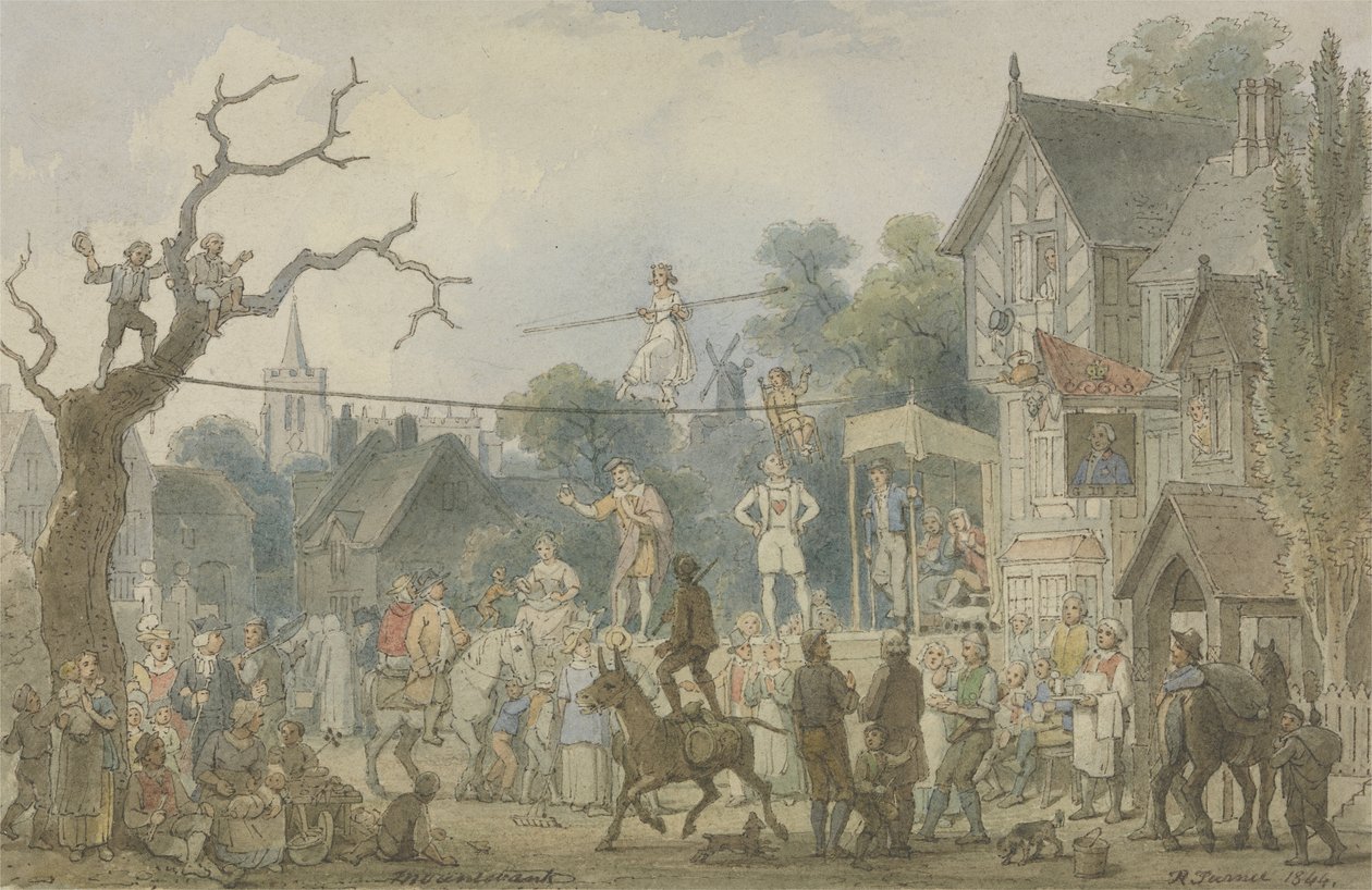 Mountebank, 1844 (pen og blæk med wc over grafit på papir) af Robert Turner