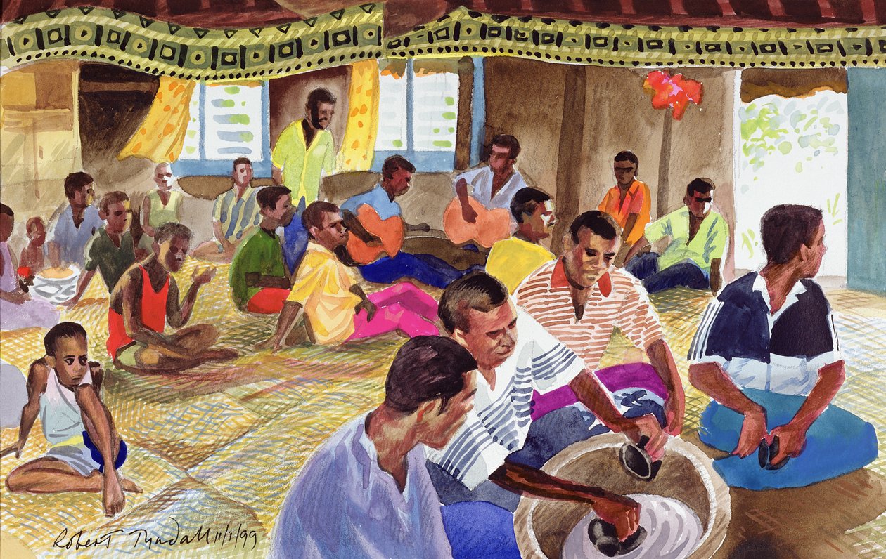 Kava drikkeceremoni, Fiji, 1999 (wc på papir) af Robert Tyndall