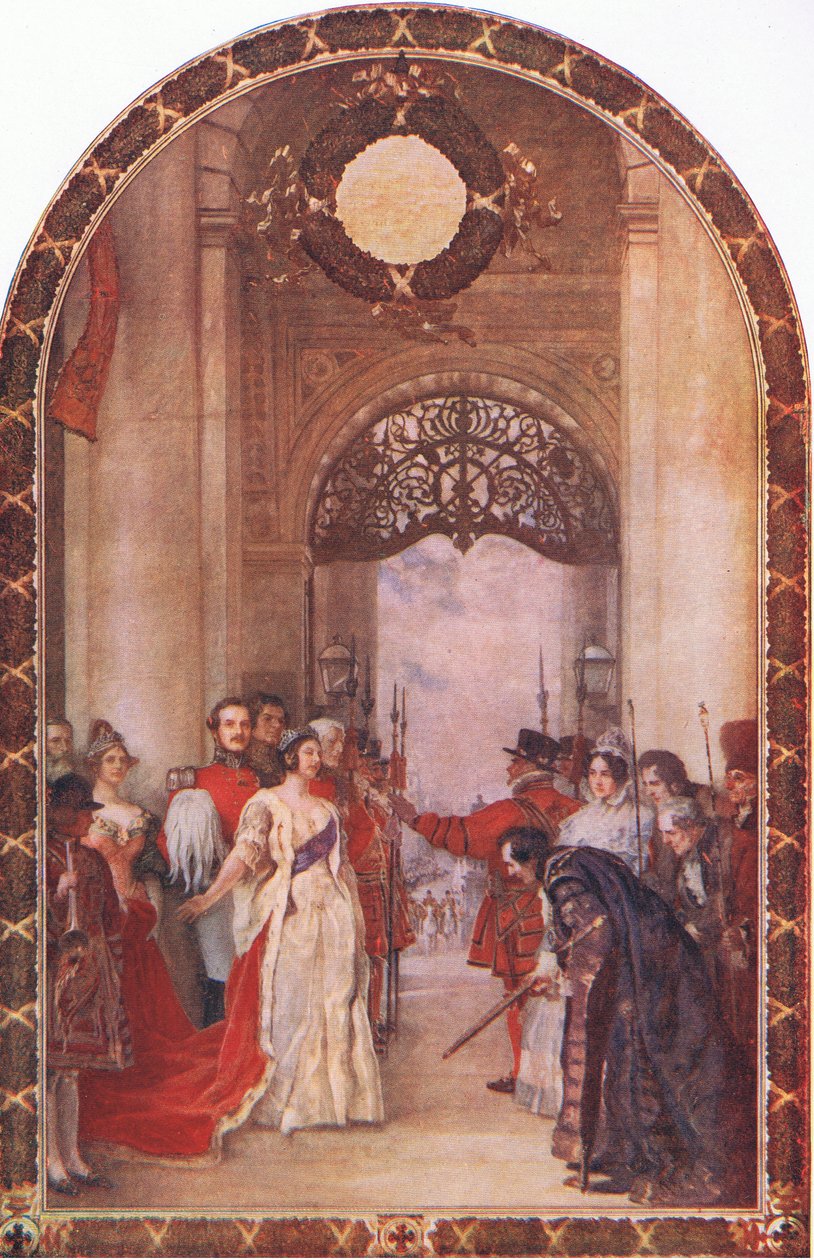 Åbning af Royal Exchange af Queen Victoria, fra Cassells History of the British People udgivet af Waverley Book Company Limited, ca. 1940 af Robert Walker Macbeth