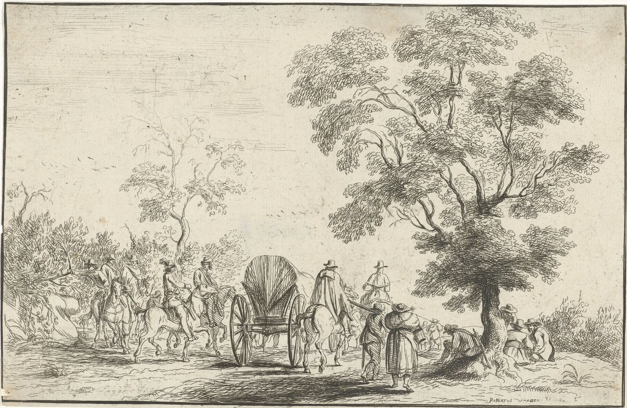 Vogn ledsaget af ryttere af Robert van den Hoecke