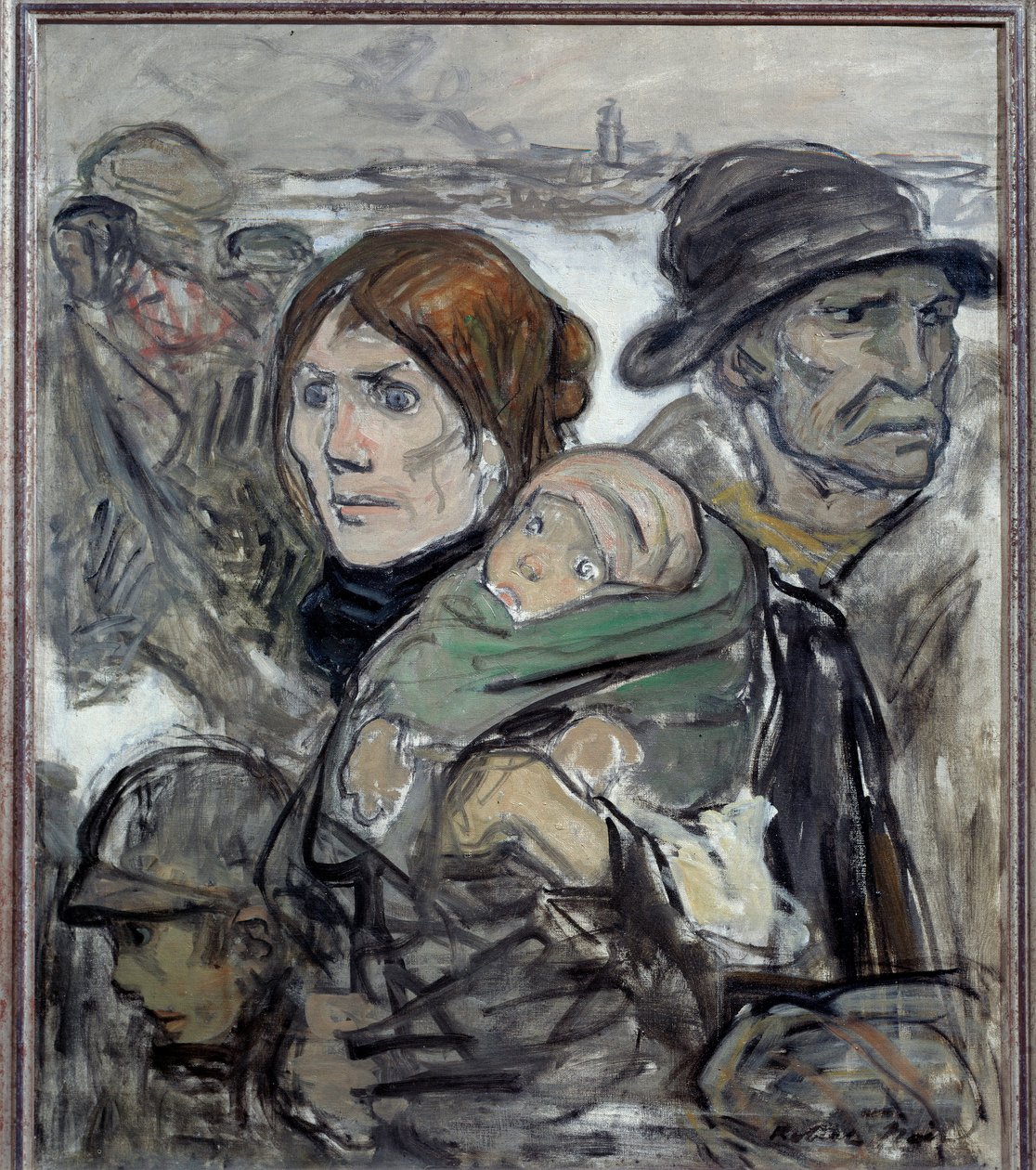 Udvandringen Familie af immigranter på vejene. Maleri af Robert Noir (1864-1931) Vernon fra det 20. århundrede, Musee Poulain af Robert  Noir
