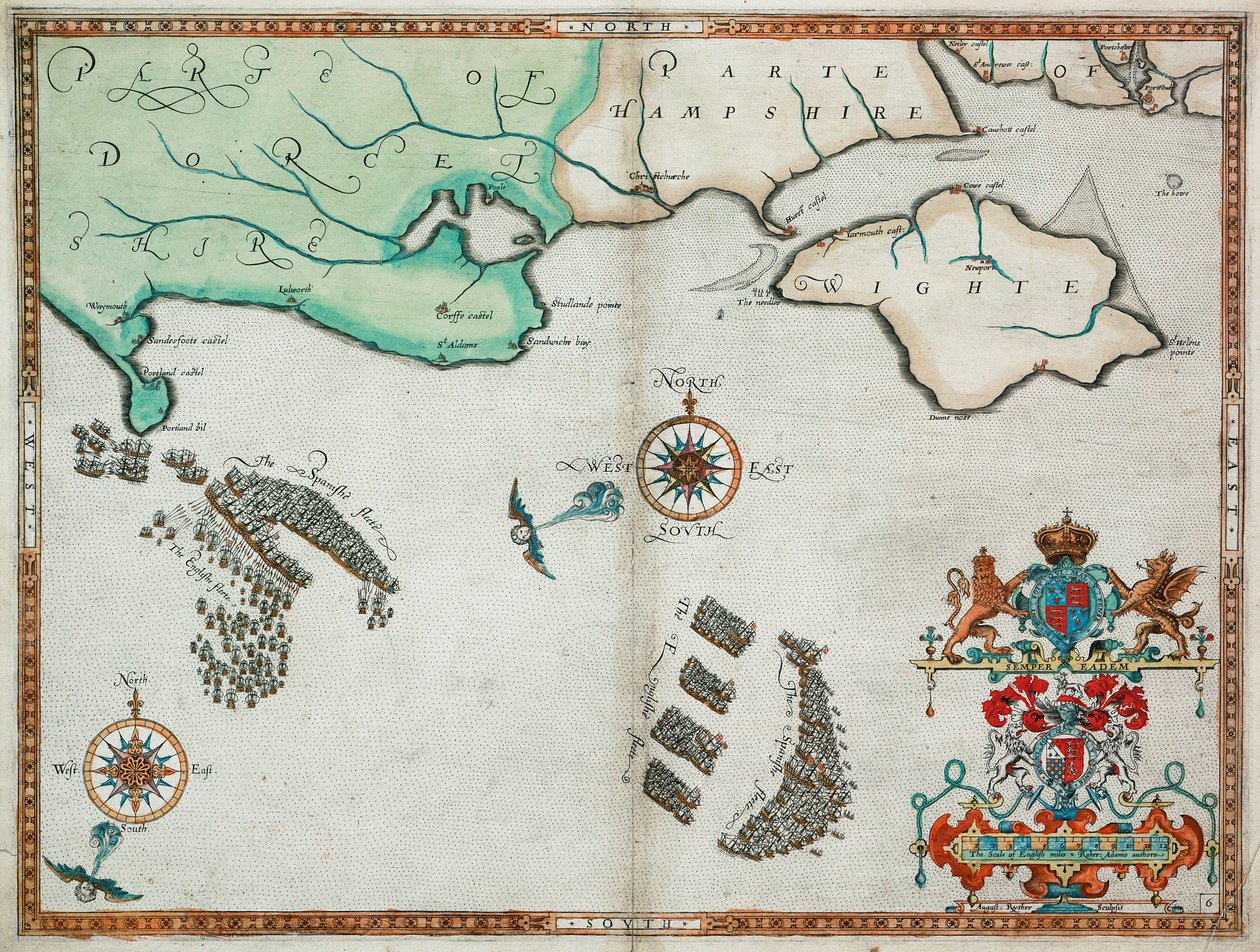 Den engelske og spanske flåde mellem Portland Bill og Isle of Wight den 2.-3. august 1588 af Robert (after) Adams