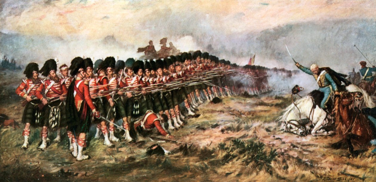 Den tynde røde linje. 93rd Highlanders ved Balaclava (farvelitografi) af Robert (after) Gibb
