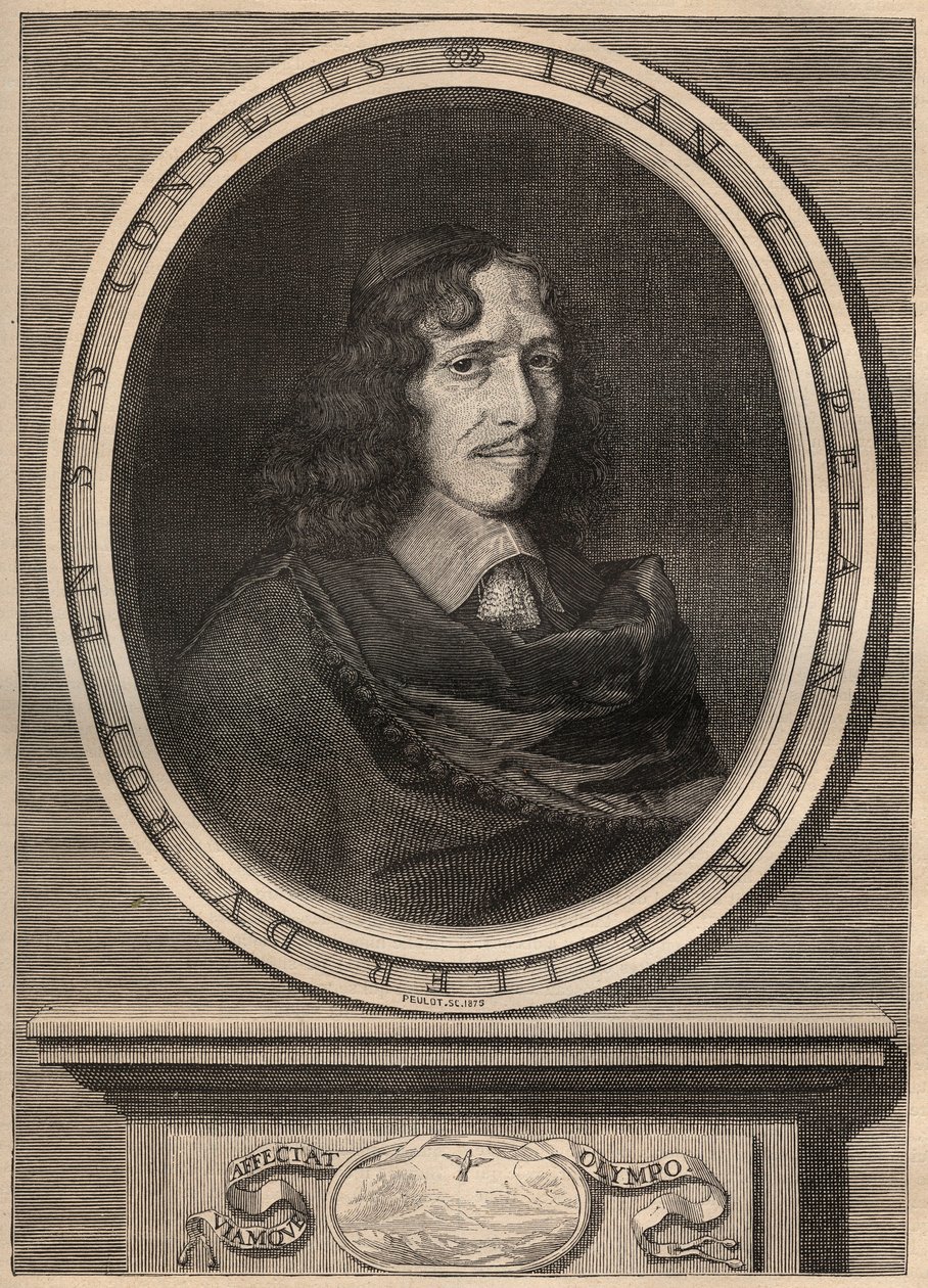 Portræt af Jean Chapelain (1595-1674), fransk digter - Stik - Jean Chapelain (1595-1674) Fransk digter og litteraturkritiker - Stik af Nanteuuil et grave par Peulot. af Robert (after) Nanteuil