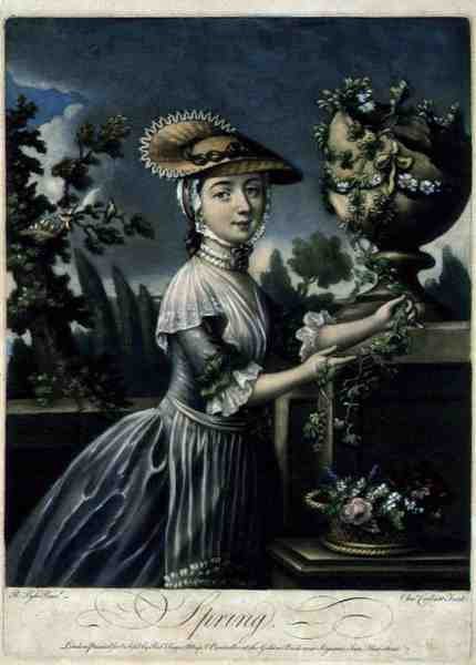 Spring, indgraveret af C. Corbutt (Richard Purcell) (fl.1746-66), pub. af Robert Sayer, ca. 1760 (mezzotintgravering) (se også 125559 og 125561-62) af Robert (after) Pyle