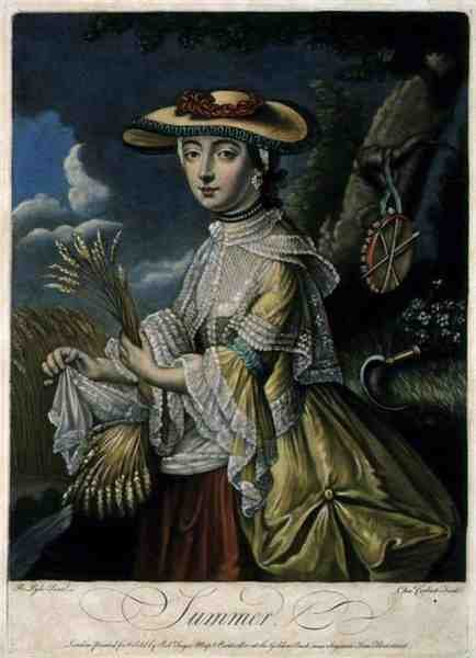 Sommer, indgraveret af C. Corbutt (Richard Purcell) (fl.1746-66), pub. af Robert Sayer, ca. 1760 (mezzotintgravering) (se også 125559-60 og 125562) af Robert (after) Pyle