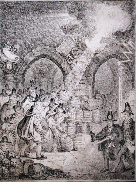 Oppositionen forsøger at sprænge Parlamentet i luften, udgivet af Thomas McLean i 1835 (radering) af Robert (after) Seymour