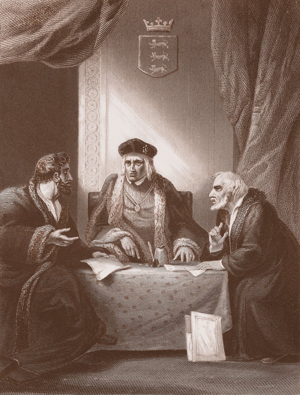 Henry VII med Empson og Dudley, graveret af A.H. Payne (litho) af Robert (after) Smirke
