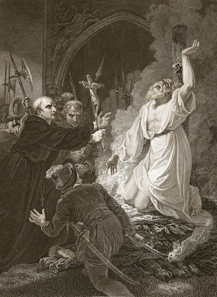 Ærkebiskop Cranmers martyrium, indgraveret af W. Bromley, illustration fra David Humes 