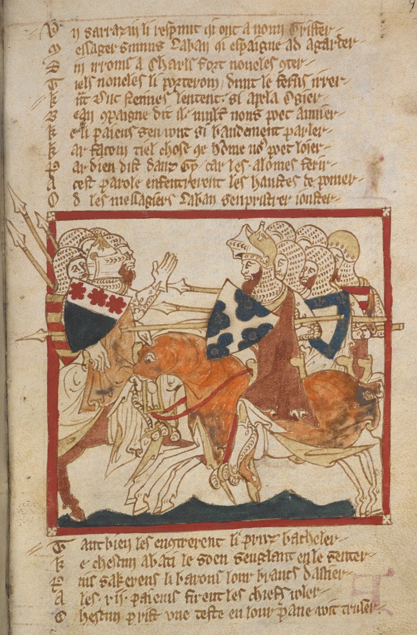 Egerton 3028 f.98 De besejrer saracenere sendt for at møde dem, illustration fra 