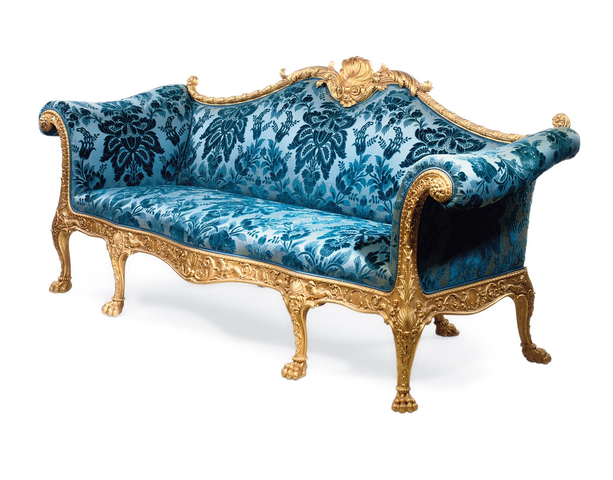 En George III sofa i forgyldt træ af Robert Adam