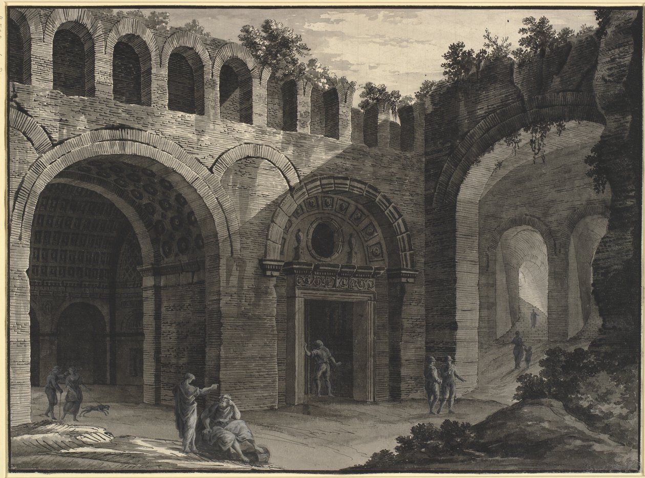 Arkitektonisk fantasi om en indre gårdhave til en antik ruin af Robert Adam