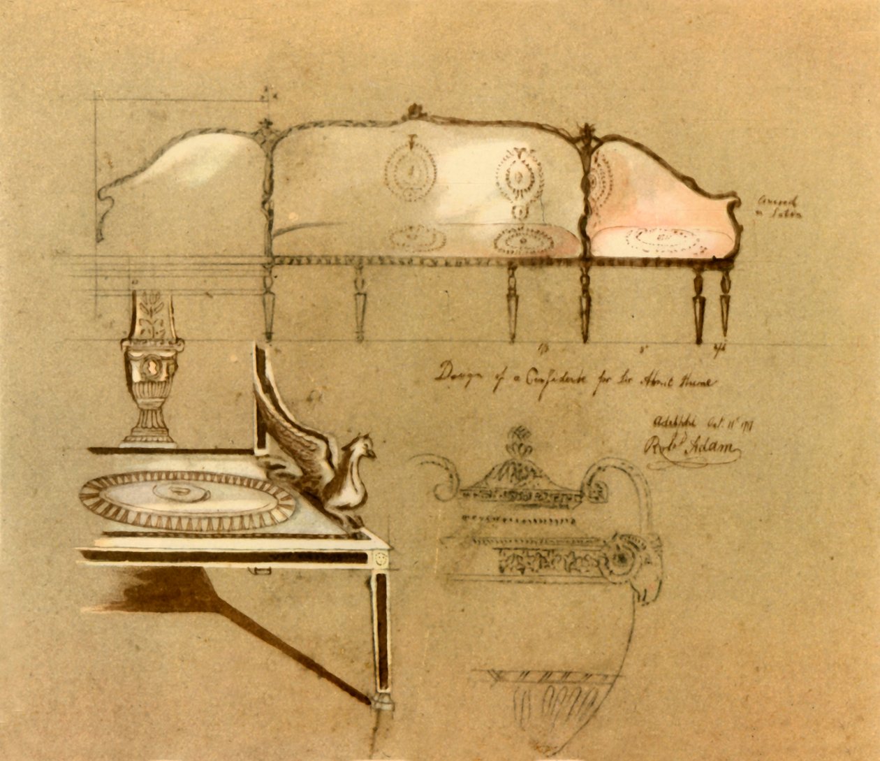 Design til en sofa, 1777, 1946. af Robert Adam