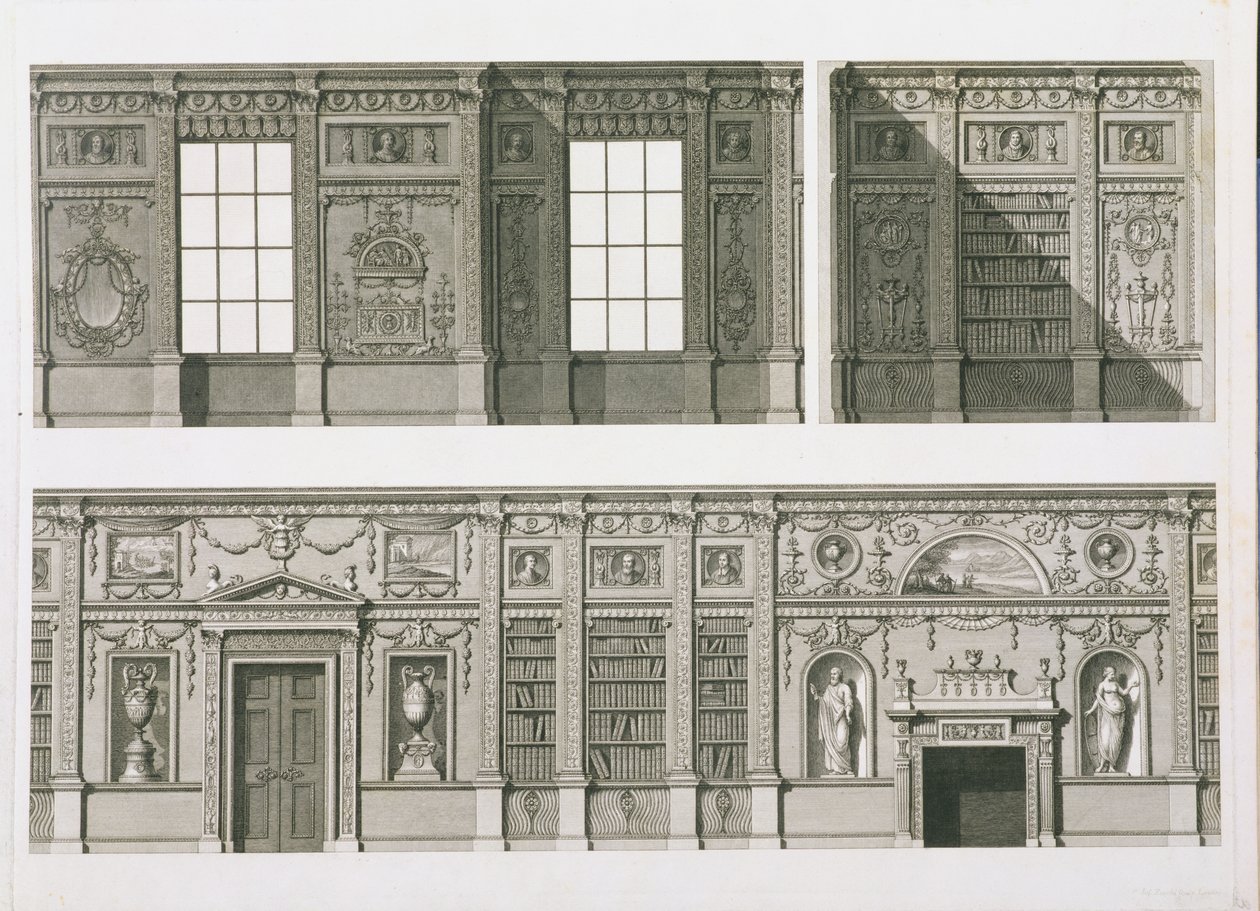 Forhøjning af biblioteket i Syon House, ca. 1760-69 af Robert Adam