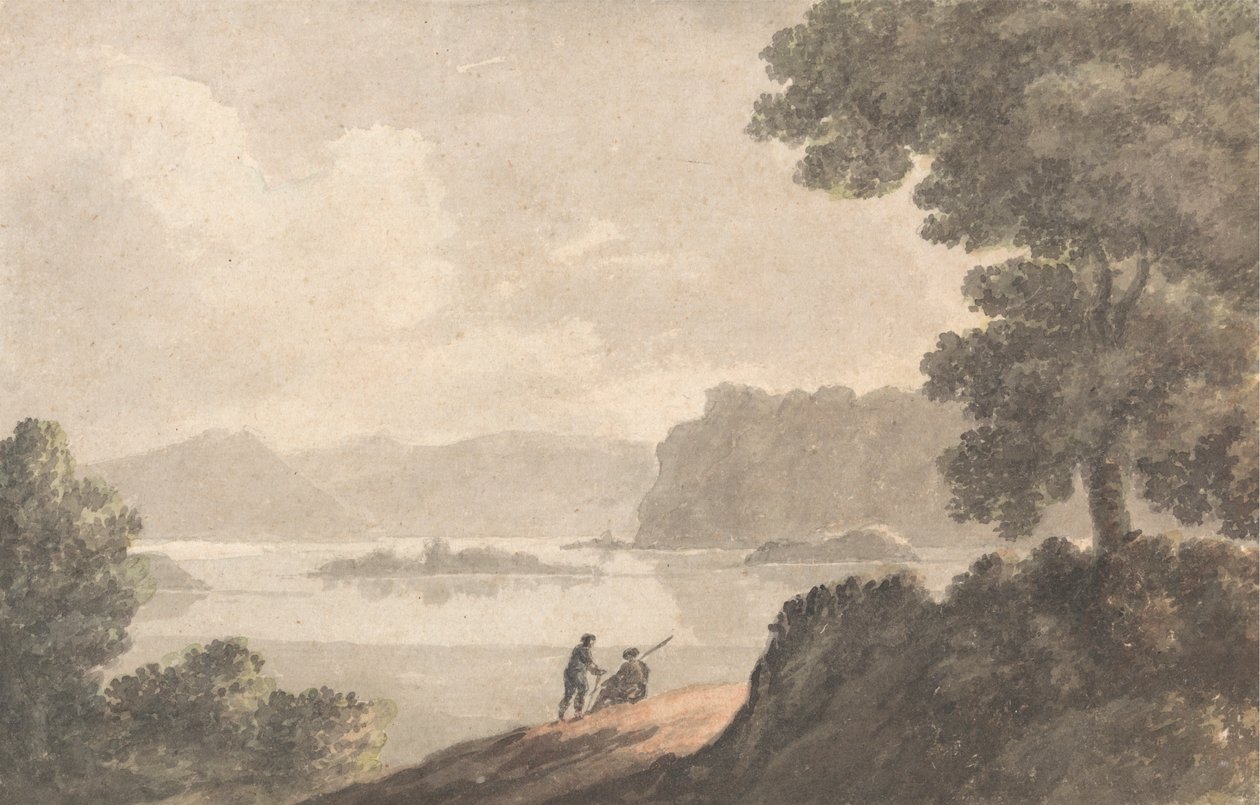 Figurer i et romantisk landskab ved søen af Robert Adam