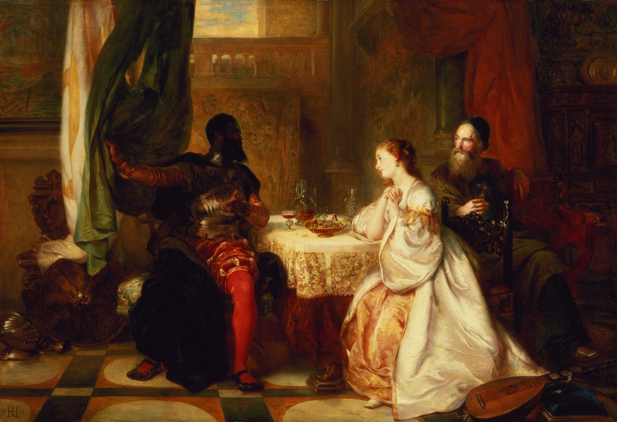 Othello relaterer sine eventyr til Desdemona, 1869 af Robert Alexander Hillingford