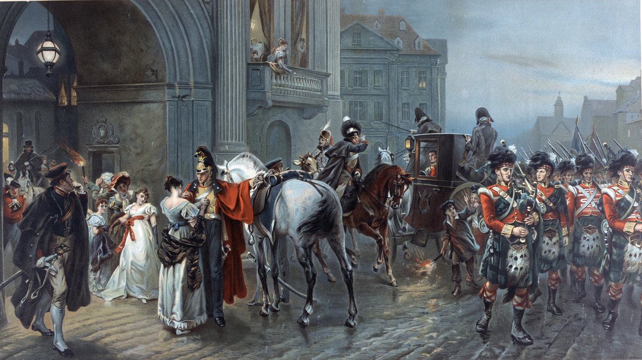 Indkaldt til Waterloo, Bruxelles, 1815, c.1898 af Robert Alexander Hillingford