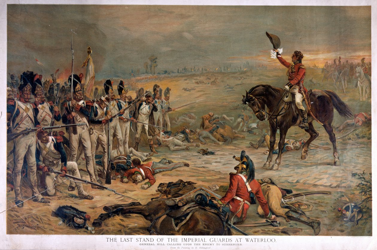 Den kejserlige vagts sidste standplads ved Waterloo, General Hill, der opfordrer fjenden til at overgive sig af Robert Alexander Hillingford