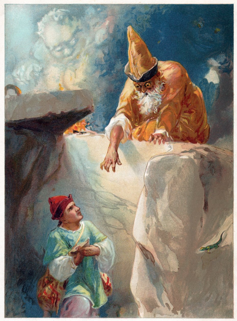 Aladdin and the Magician, illustration fra 