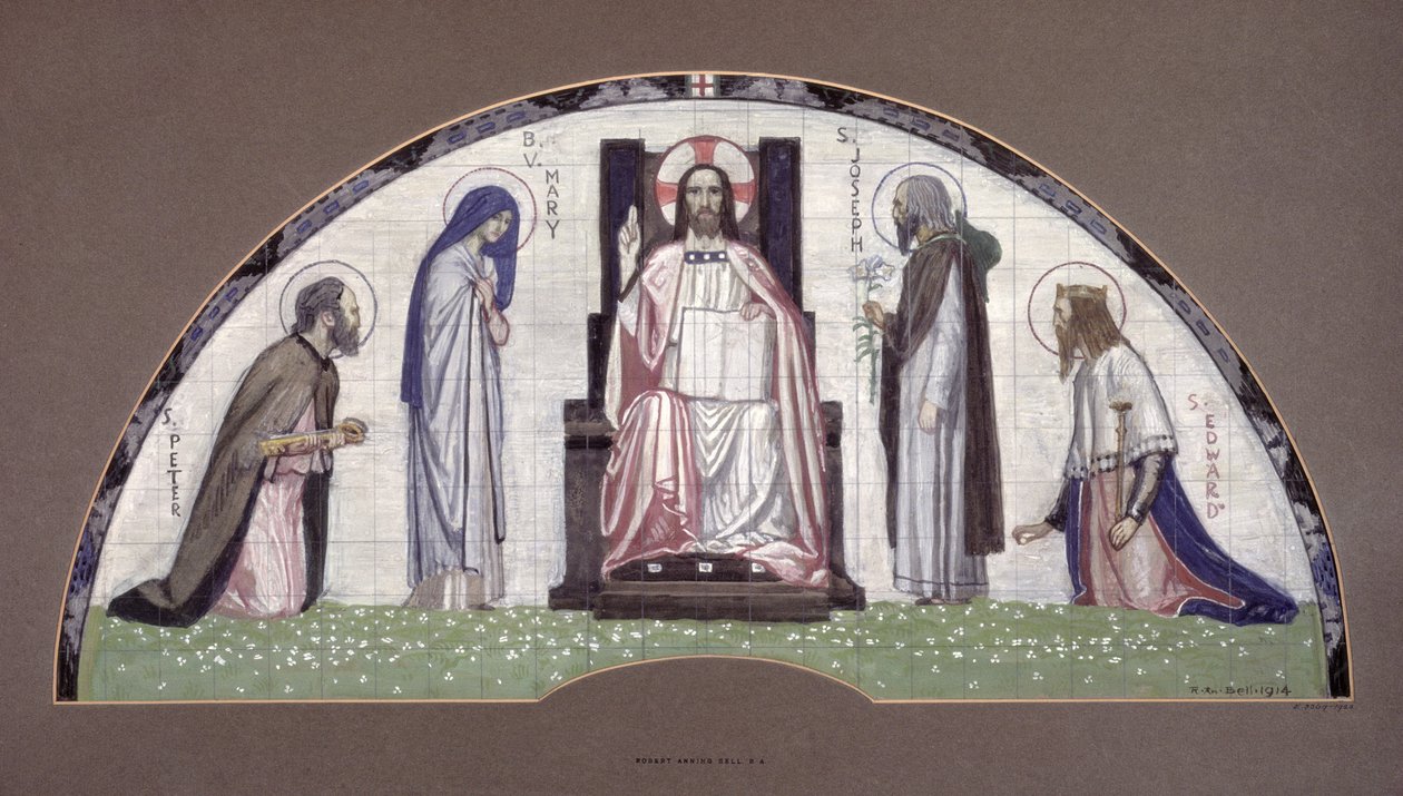 Kristus på tronen med de hellige Peter, Joseph, Edward og Jomfru Maria, 1914 af Robert Anning Bell