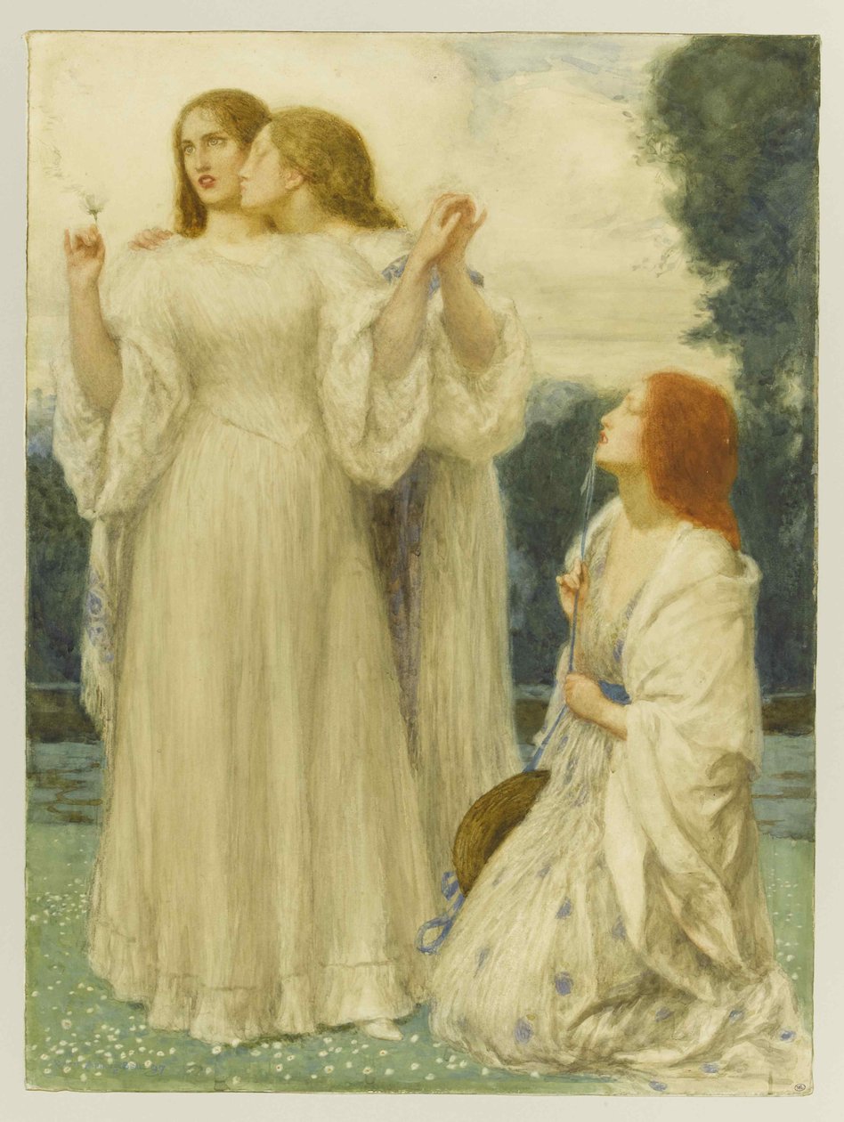 Oraklet: Tre unge kvinder i en park, 1897. af Robert Anning Bell