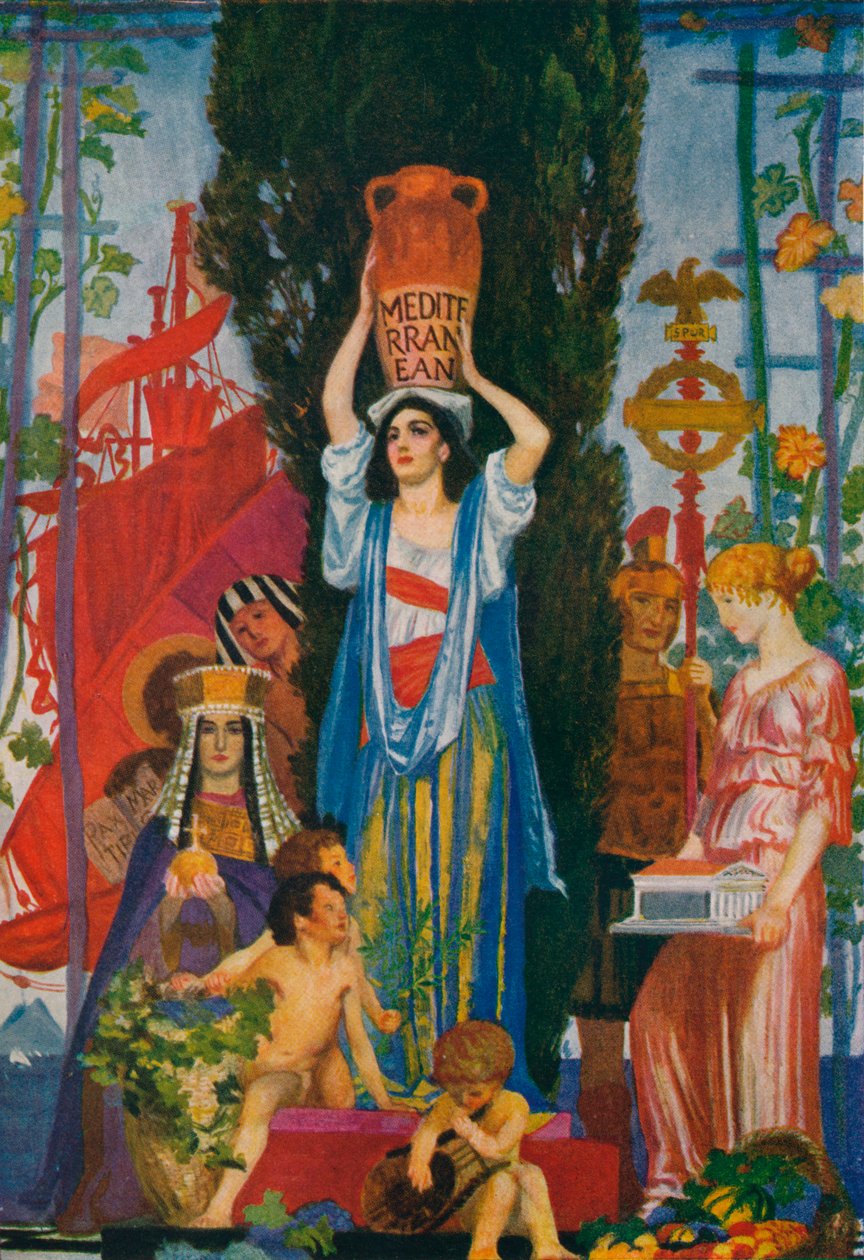 Skitse af De syv have, c1922, 1923 af Robert Anning Bell