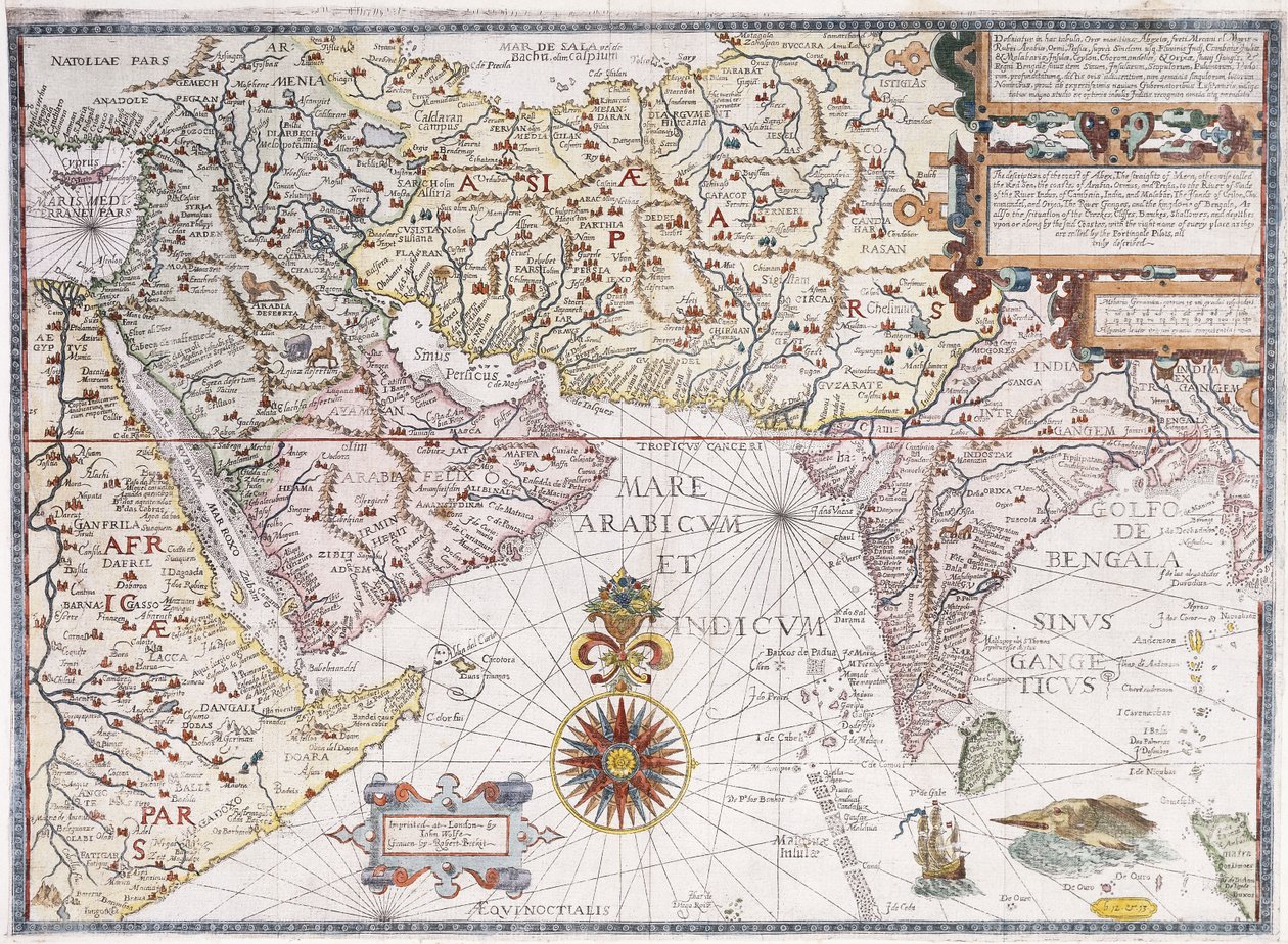 Et kort over Østafrika, Arabien og Indien, 1598 af Robert Beckit