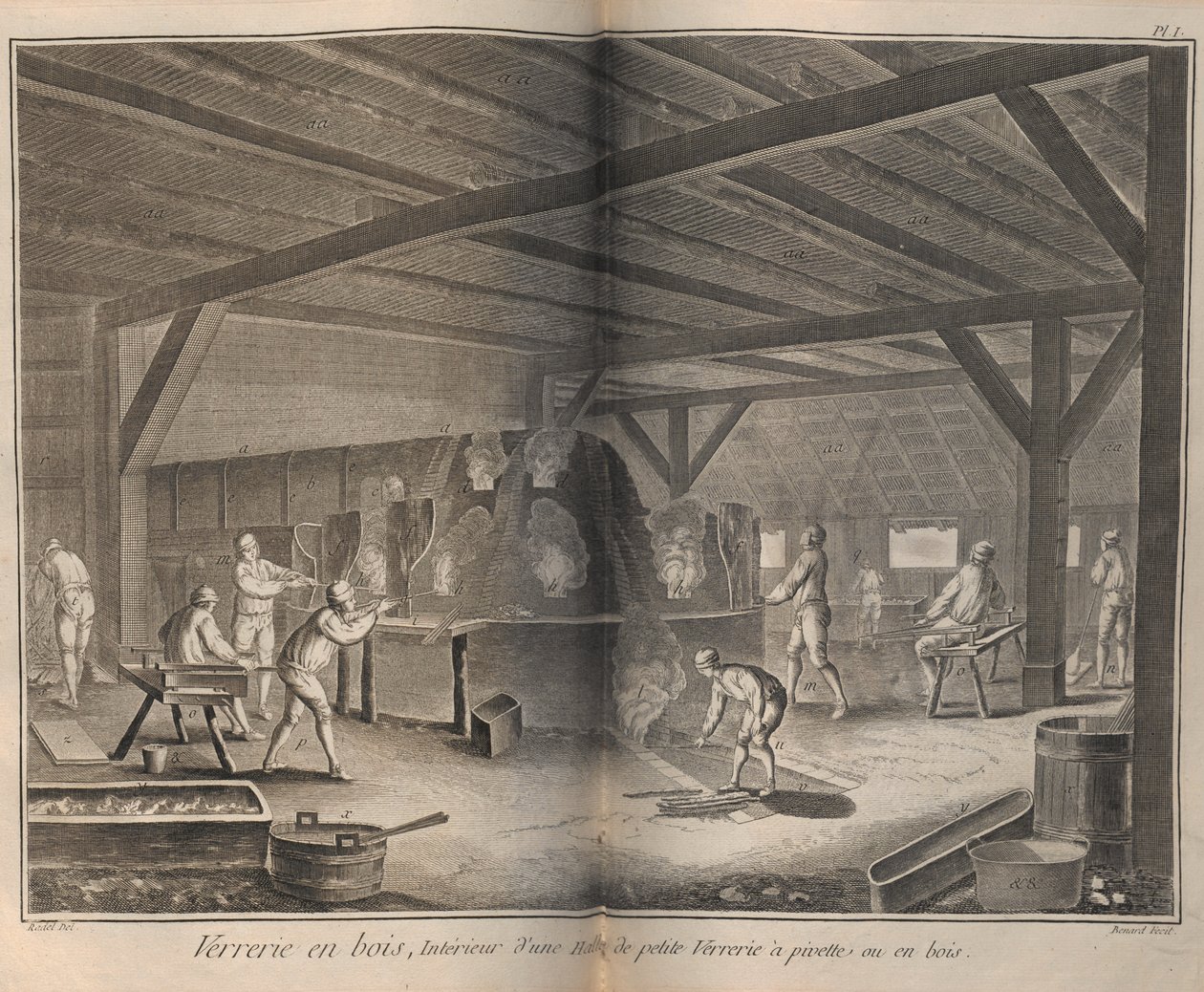 Fremstilling af glas. Fra Encyclopédie af Denis Diderot og Jean Le Rond dAlembert, 1751-1765. af Robert Benard