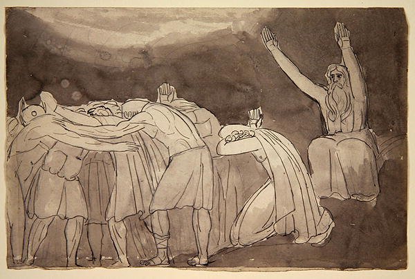 En Druid-ceremoni (pen og vask over grafit på papir) af Robert Blake