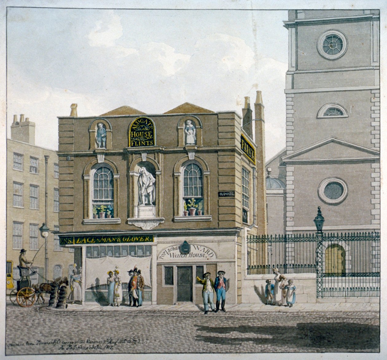 Aldgate House, Aldgate High Street, London, 1815 af Robert Blemmell Schnebbelie