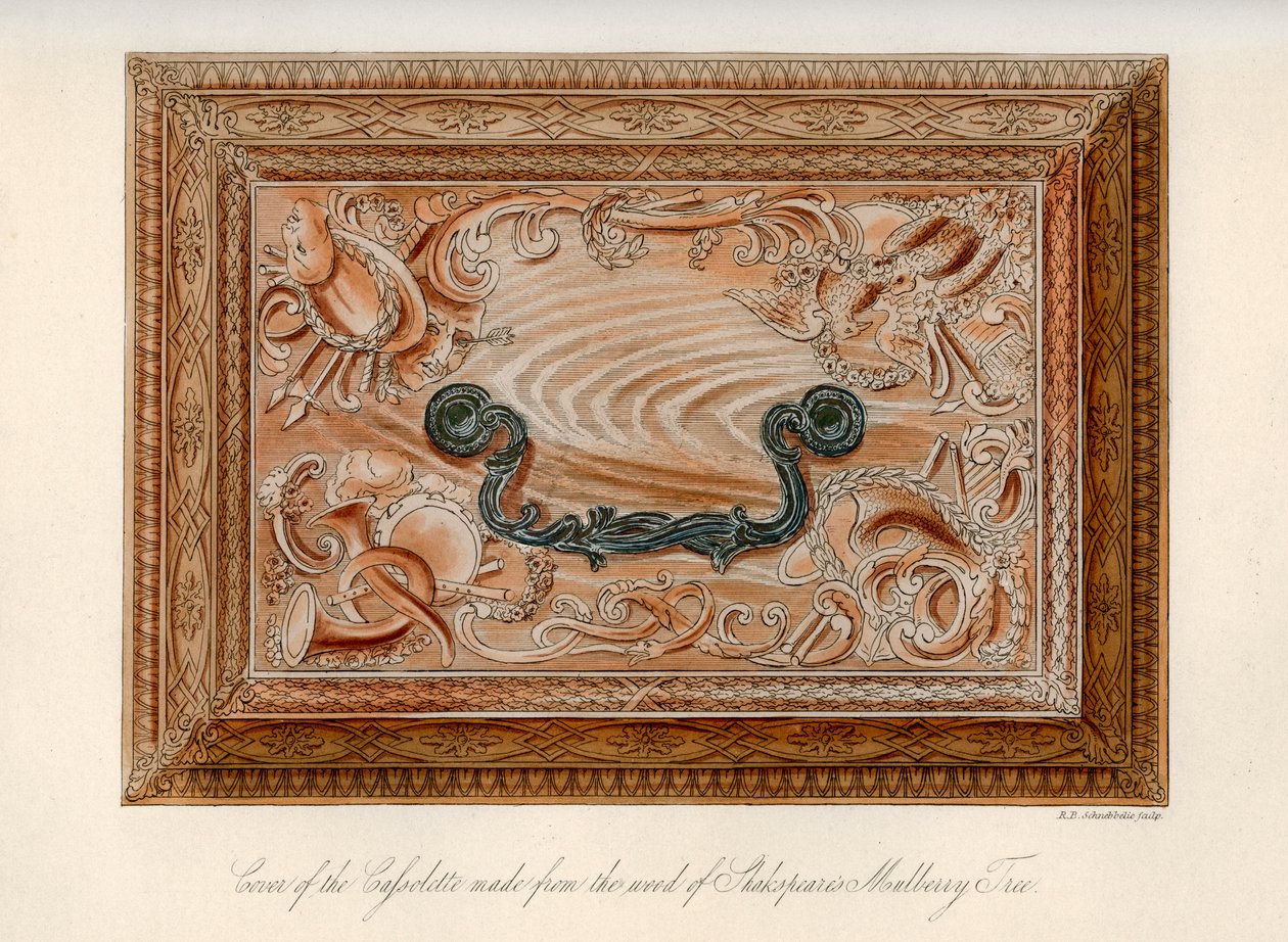 Udskåret cassolette lavet af træet fra Shakespeares morbærtræ, c1700-tallet, 1840 af Robert Blemmell Schnebbelie