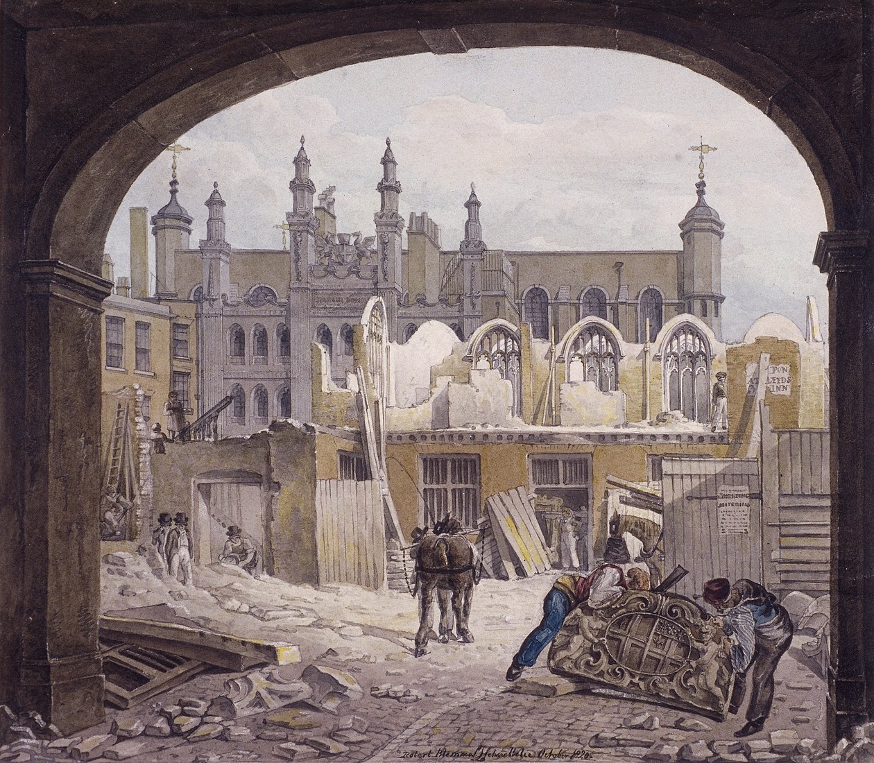 Nedrivning af Guildhall Chapel, London, 1820 af Robert Blemmell Schnebbelie