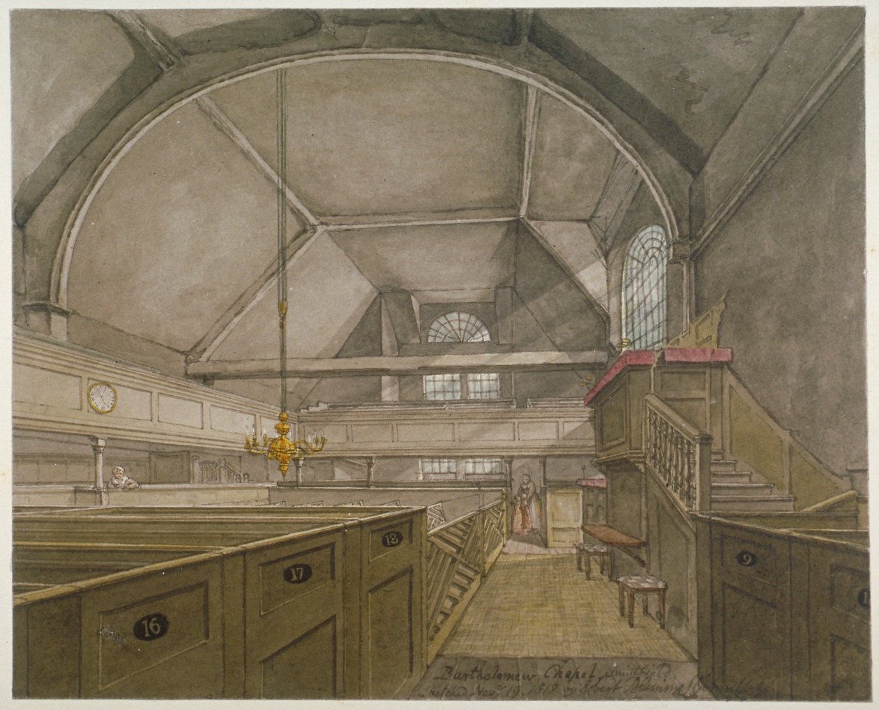 Interiør af kapellet i Church of St Bartholomew-the-Great, Smithfield, City of London, 1818 af Robert Blemmell Schnebbelie