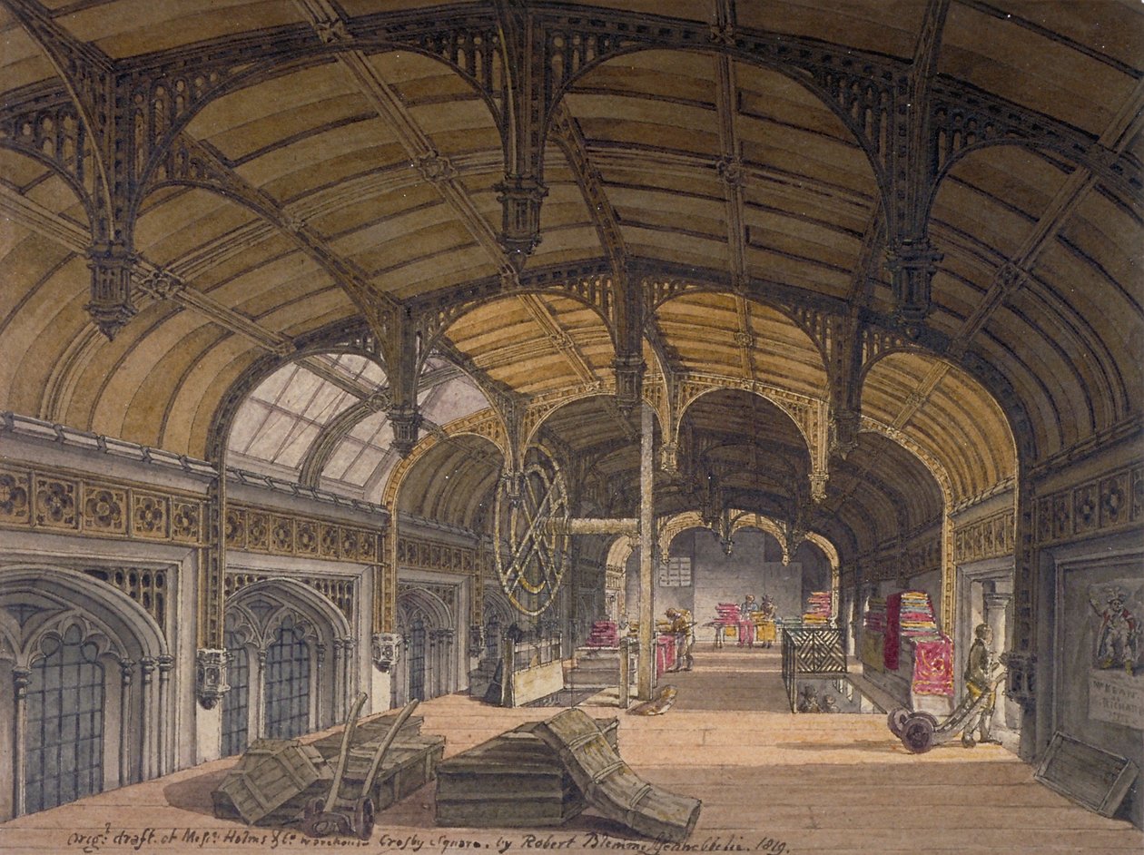 Indvendigt billede af Crosby Hall på nr. 36 Bishopsgate, City of London, 1819 af Robert Blemmell Schnebbelie
