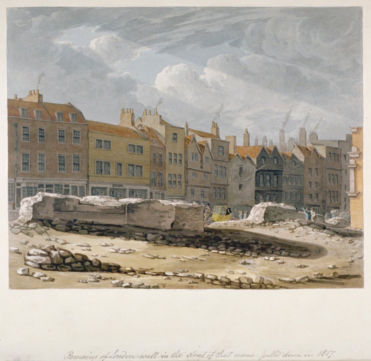 Rester af London-muren, som blev revet ned i 1817, City of London, 1817 af Robert Blemmell Schnebbelie