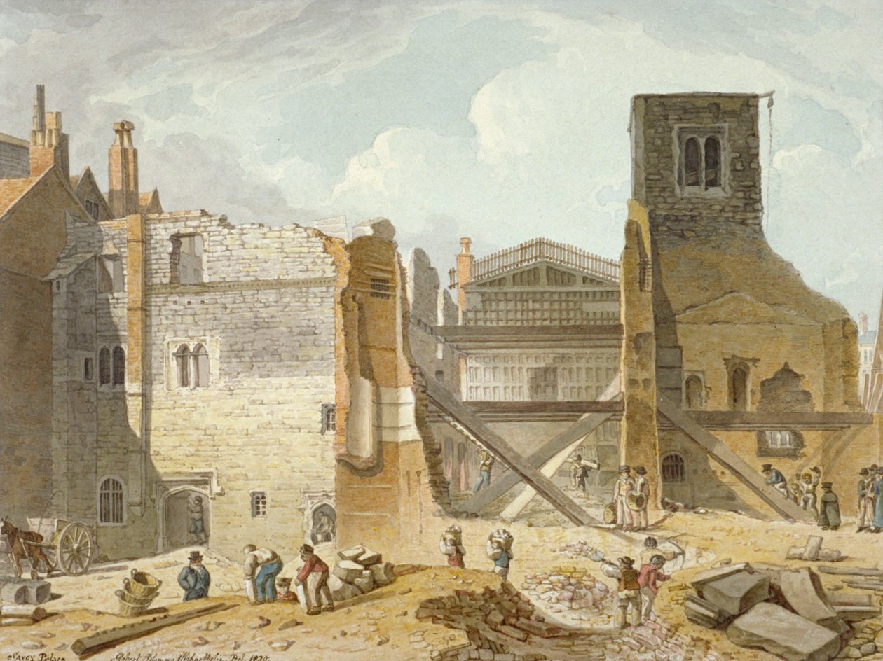 Udsigt over nedrivningen af Savoy Palace, Westminster, London, 1820 af Robert Blemmell Schnebbelie