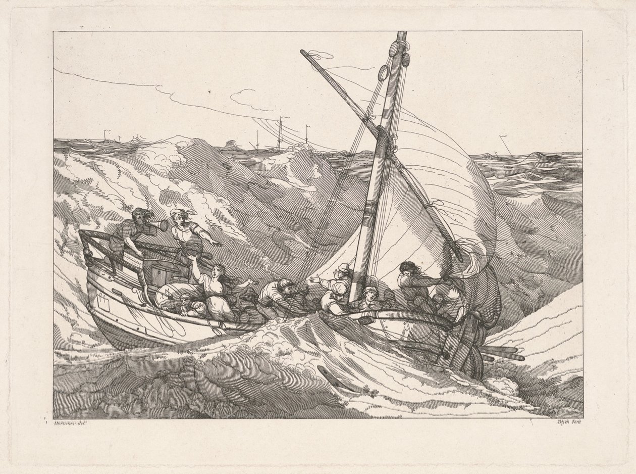 Båd i en storm på havet af Robert Blyth, after John Hamilton Mortimer