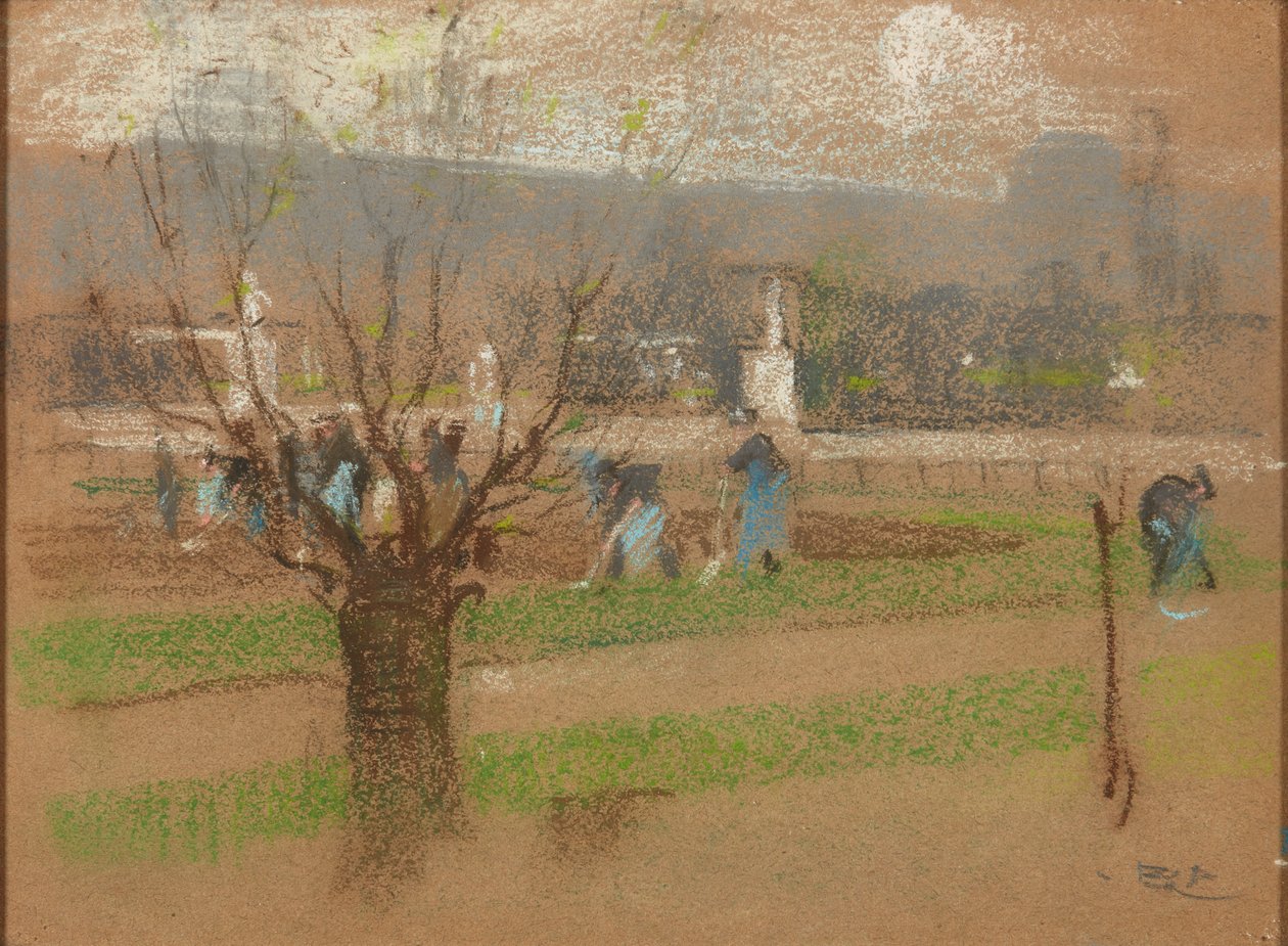 Løgplantning i Tuilerierne, Paris (pastel) af Robert Brough