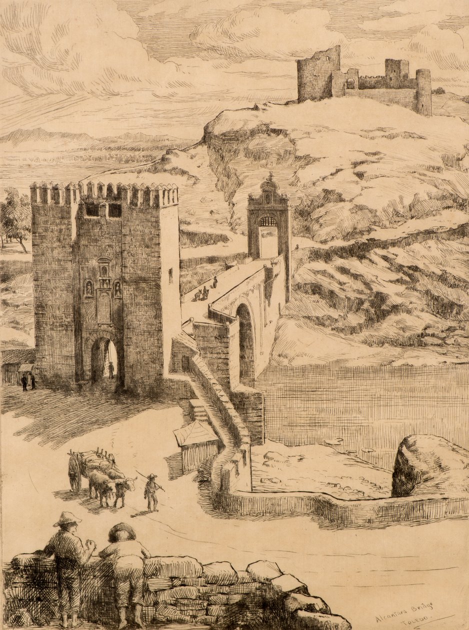 Alcantara Bridge, Toledo (ætsning) af Robert Bryden