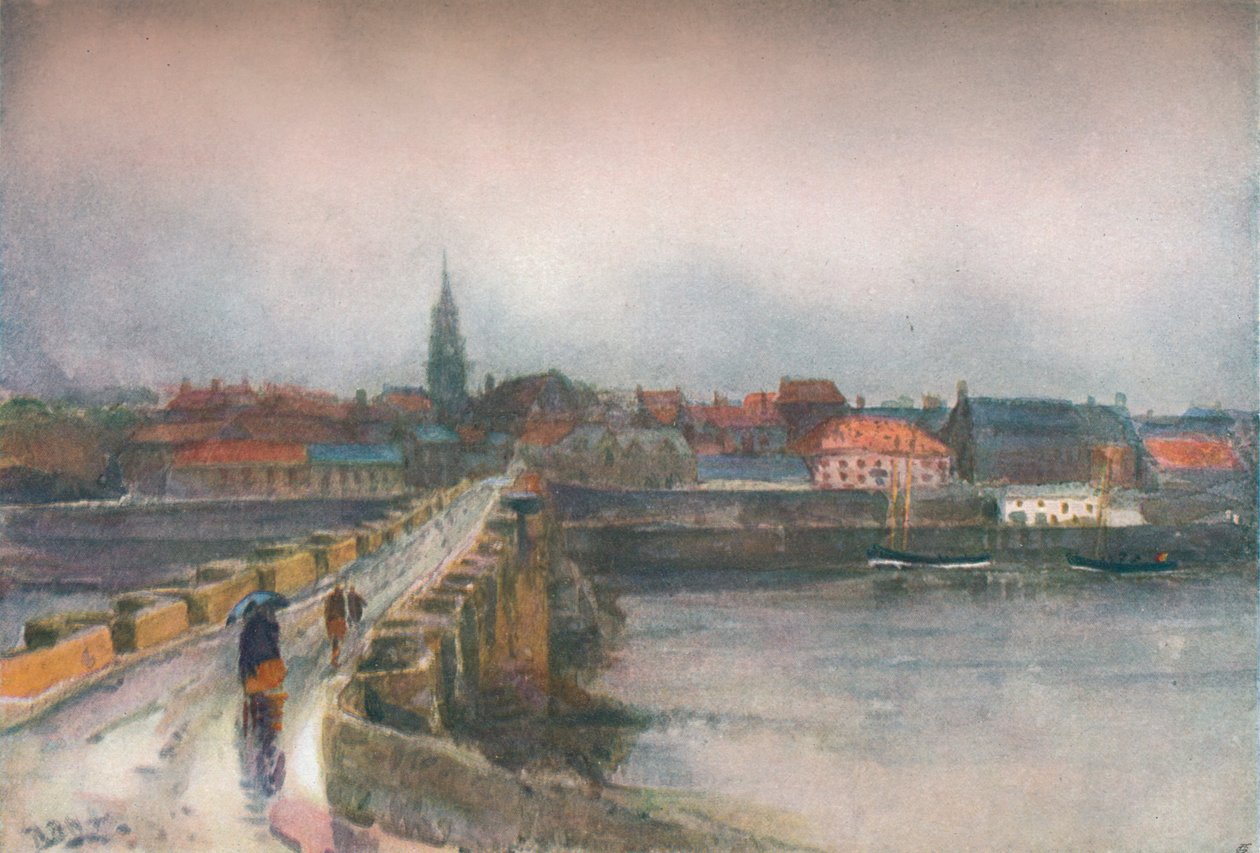 A Wet Day, Old Berwick Bridge, c1877-1906, 1906. af Robert Buchan Nisbet