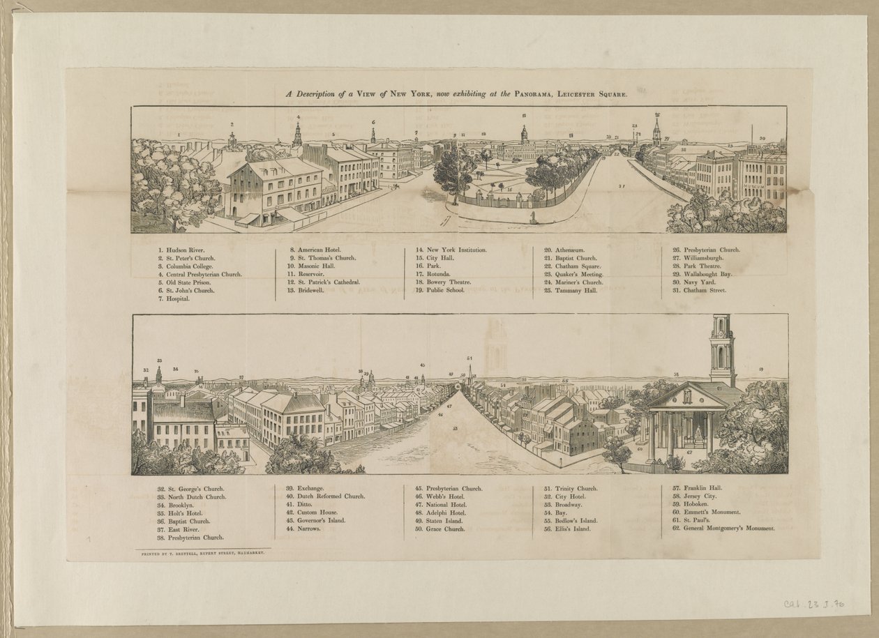 En beskrivelse af en udsigt over New York, der nu udstilles på Panorama, Leicester Square af Robert Burford